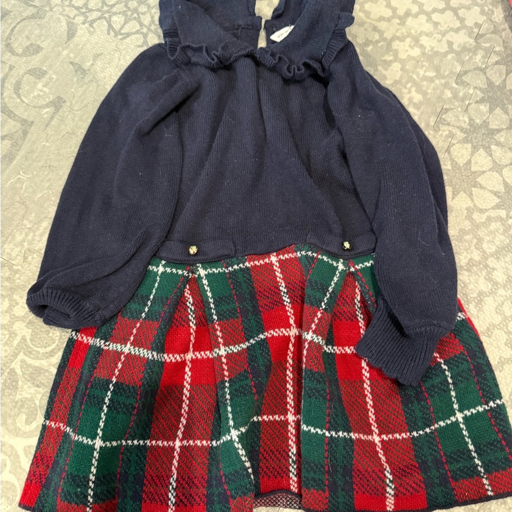 Janie and Jack Navy Top with Red Plaid Skirt
